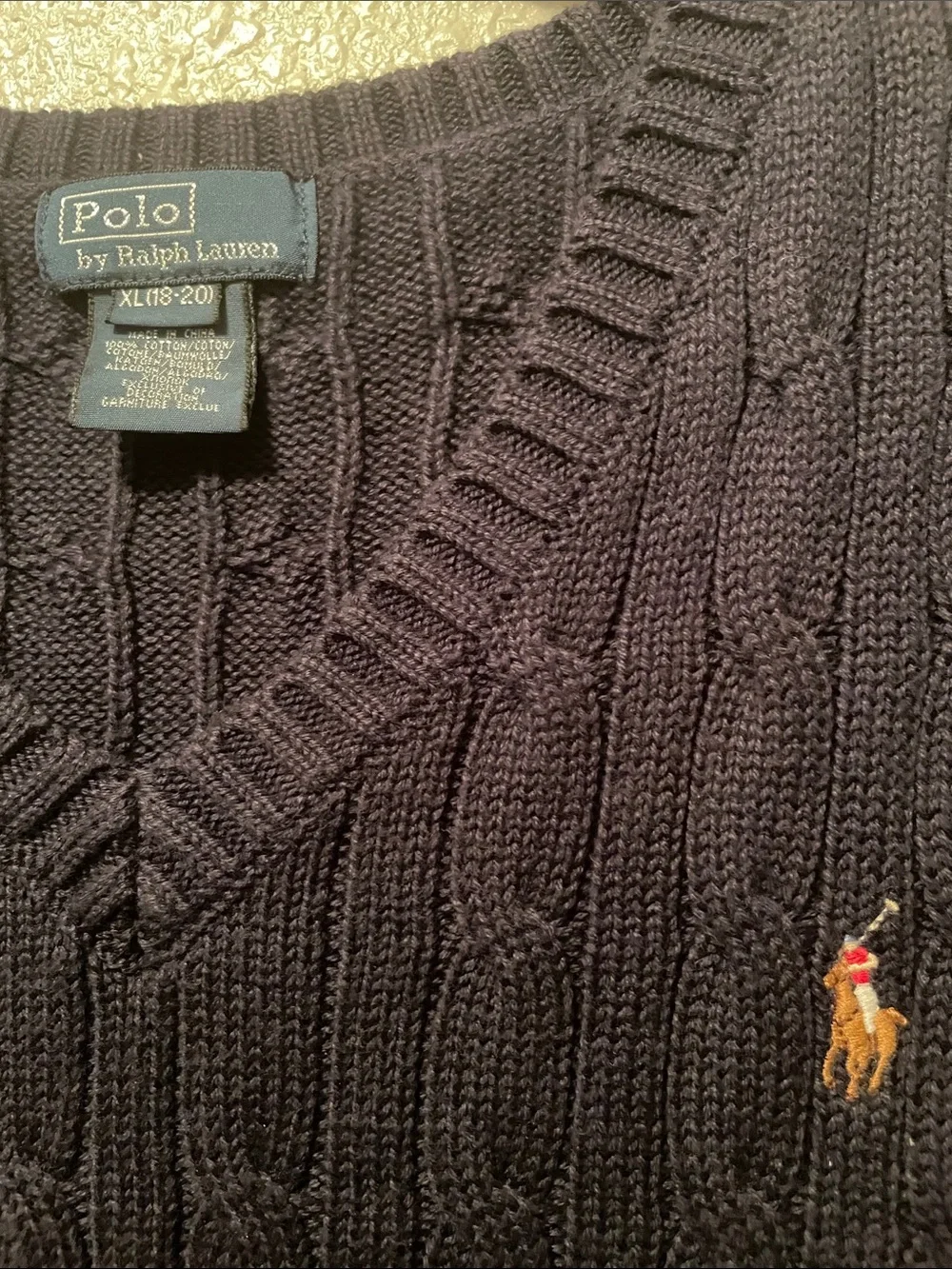 Polo by Ralph Lauren Navy Cable-Knit V-Neck Sweater Vest with Embroidered Pony